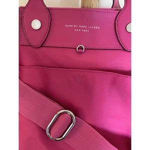 Marc by Marc Jacobs Travel /Nursing Bag, pink nylon w/ faux leather & silver zip
